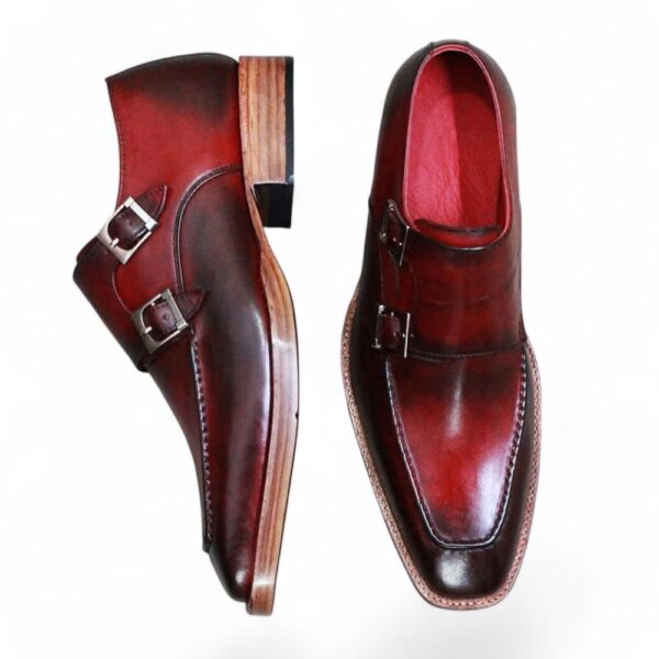 Bespoke Burgundy Leather Double Monk Strap Shoe for Men - leathersguru