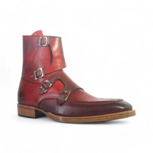 Bespoke Burgundy Leather High Ankle Monk Strap Boots - leathersguru