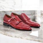 Bespoke Burnish Pink Cap Toe Shoes Double Monk Straps Leather Shoe, Men Shoes,Dress Shoes - leathersguru