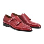 Bespoke Burnish Pink Cap Toe Shoes Double Monk Straps Leather Shoe, Men Shoes,Dress Shoes - leathersguru