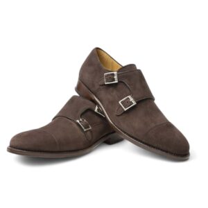 Bespoke Chocolate Brown Suede Double Monk Strap Shoe for Men