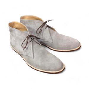 Bespoke Gray Chukka Suede Lace Up Boots - leathersguru