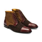 Bespoke Multi Shades Chukka Leather Suede Cap Toe Boot - leathersguru