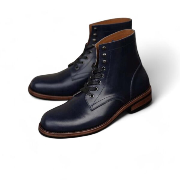 Bespoke Navy Blue Leather Lace Up Boots