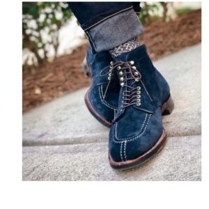 Bespoke Navy Blue Suede Ankle Split Toe Boot