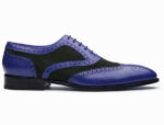 Handmade Black Blue Leather Suede Wing Tip Shoe - leathersguru