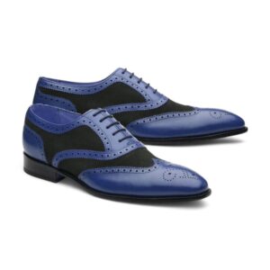 Bespoke Oxfords Spectator Wingtip Two Tone Navy Shoes Hand Crafted Leather Men