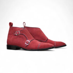 Bespoke Red Suede Chukka Double Monk Strap Boot - leathersguru