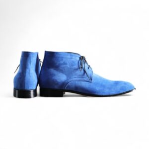 Bespoke Sky Blue Chukka Suede Lace Up Boots - leathersguru