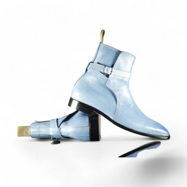 Bespoke Sky Blue Jodhpurs Leather Ankle Boot For Men's