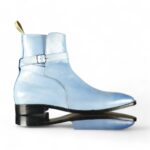 Bespoke Sky Blue Jodhpurs Leather Ankle Boot For Men's