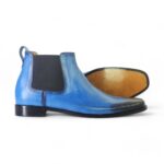 Bespoke Sky Blue&Black Chelsea Leather Boots - leathersguru