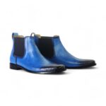 Bespoke Sky Blue&Black Chelsea Leather Boots - leathersguru