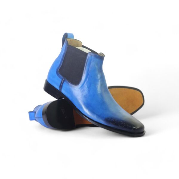 Bespoke Sky Blue&Black Chelsea Leather Boots - leathersguru