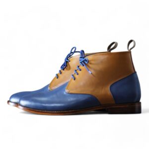 Bespoke Tan Blue Chukka Leather Lace Up Boots