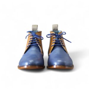 Bespoke Tan Blue Chukka Leather Lace Up Boots