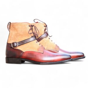 Bespoke Tan Brown Leather Suede Buckle Up Ankle High Boots