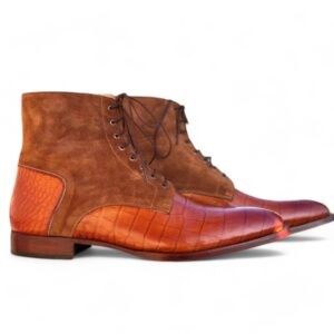 Bespoke Tan Brown Leather Suede Lace Up Boots