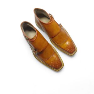 Bespoke Tan Leather Double Monk Strap Formal Boots