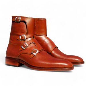 Bespoke Tan Leather High Ankle Monk Strap Boots