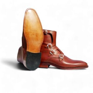 Bespoke Tan Leather High Ankle Monk Strap Boots