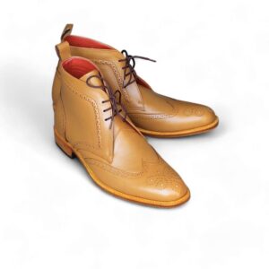 Bespoke Tan Leather High Ankle Wing Tip Lace Up Boots