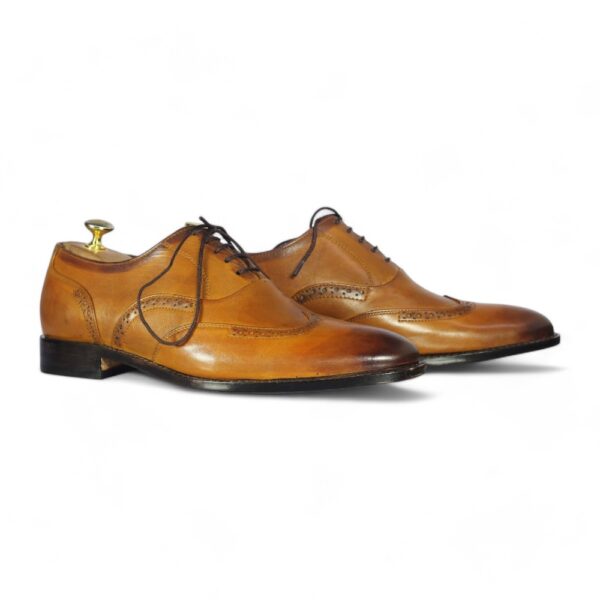 Bespoke Tan Leather Wing Tip Lace Up Shoes for Men's - leathersguru