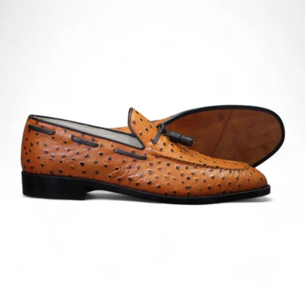 Bespoke Tan Ostrich Leather Tussle Loafer For Men's - leathersguru