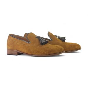 Bespoke Tan Tussle Leather Round Toe Shoes for Men's - leathersguru