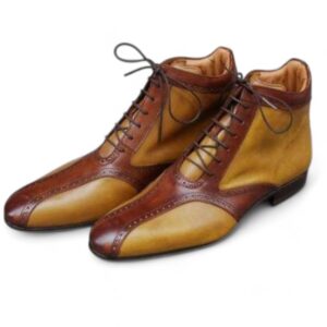 Bespoke Tan and Brown Leather High Ankle Stylish Lace up Boot