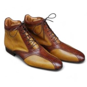 Bespoke Tan and Brown Leather High Ankle Stylish Lace up Boot