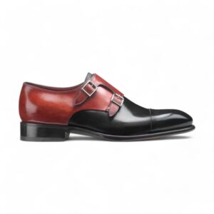 Bespoke Two Tone Leather Monk Strap Cap Toe Shoes for Men's - leathersguru