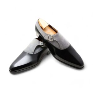 Bespoke Two Tone Leather Monk Strap Cap Toe Shoes for Men's - leathersguru