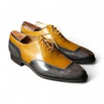 Bespoke Two Tone Leather Square Toe Lace Up Shoes for Men - leathersguru