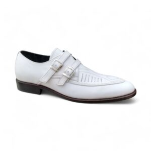 Bespoke White Leather Monk Strap Shoe for Men's - leathersguru