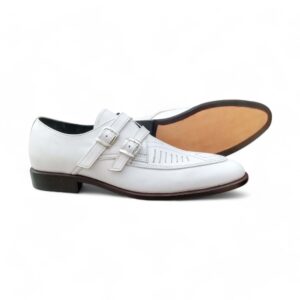 Bespoke White Leather Monk Strap Shoe for Men's - leathersguru