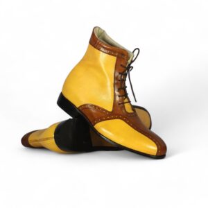 Bespoke Yellow & Brown Ankle Lace Up Boot for Men’s