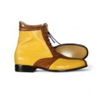 Bespoke Yellow & Brown Ankle Lace Up Boot for Men’s