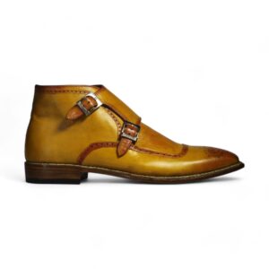 Bespoke Yellow Chukka Leather Double Monk Strap Boots - leathersguru