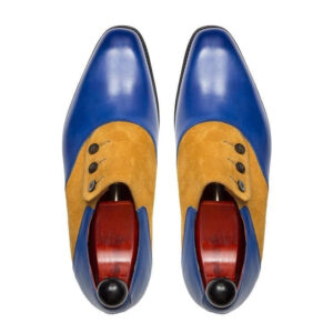 Bespoke Blue & Tan Button Shoes Leather Suede Shoes Party Wear Shoes,Dress Shoes