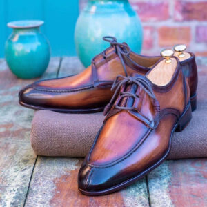 Bespoke Brown Split Toe Hand Panted Leather Lace Up Dress Men's Shoes