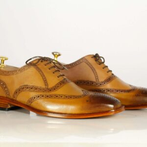 Bespoke Brown Wing Tip Shoes, Men's Dress Formal Luxury Leather Shoes