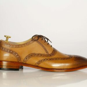 Bespoke Brown Wing Tip Shoes, Men's Dress Formal Luxury Leather Shoes