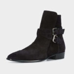 Handmade Black Jodhpurs Suede Buckle Boot - leathersguru