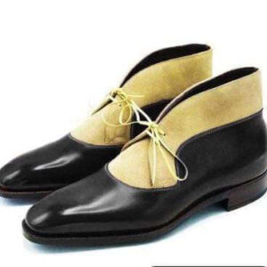 Handmade Black Beige Chukka Boot - leathersguru