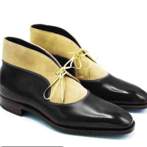 Handmade Black Beige Chukka Boot - leathersguru