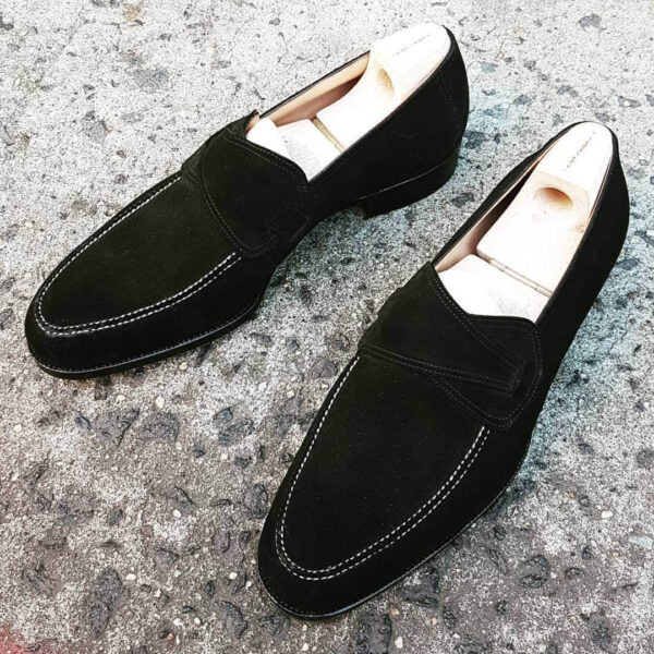 Handmade Black Loafers Suede Slip On Shoe - leathersguru