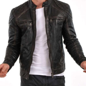 Handmade Black Distressed Leather Jacket Men's Pure Lambskin Biker Jacket - leathersguru