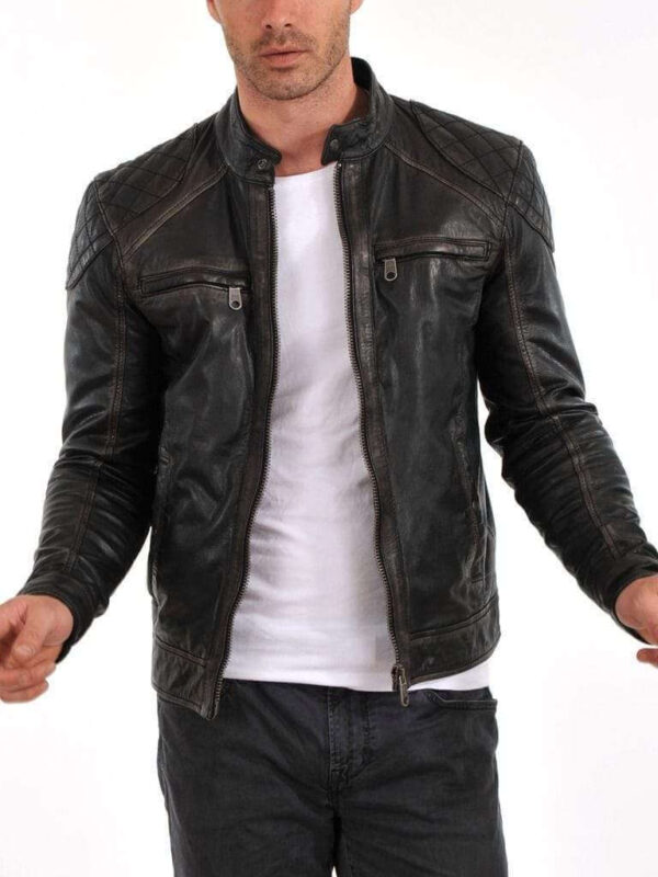 Handmade Black Distressed Leather Jacket Men's Pure Lambskin Biker Jacket - leathersguru