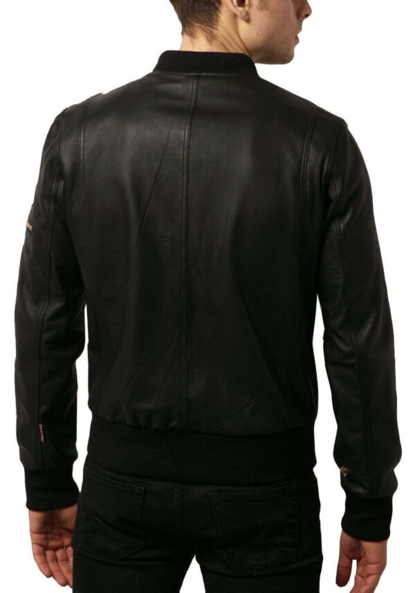 Handmade Black Leather Bomber Pure Lambskin Leather Biker Jacket - leathersguru